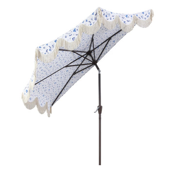 Beverly 9 ft. Designer Classic Scalloped Fringe Half Market Patio Umbrella